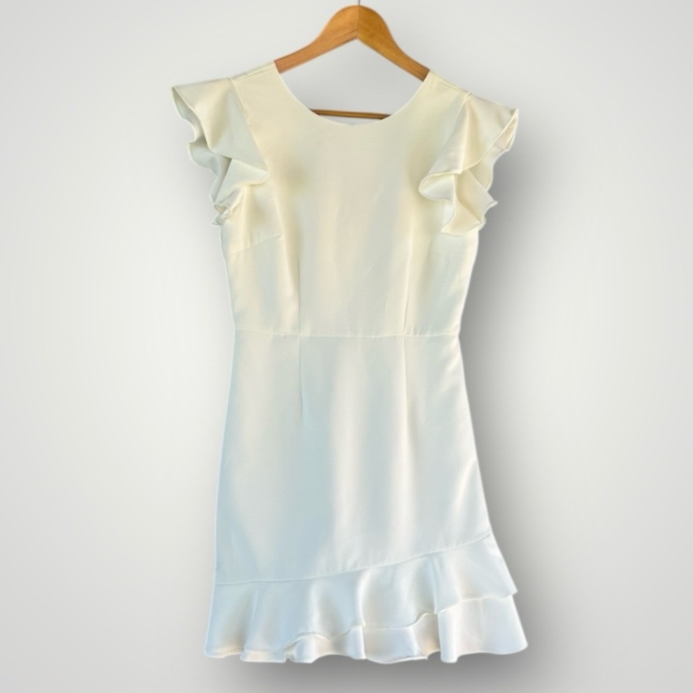 TCEC White Ruffle Sleeve Sheath Dress